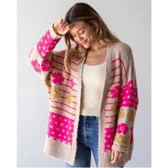 NATURAL LIFE Sweaters - Natural Life Calla Jacquard Cardigan Sweater Chunky Knit Wool Blend SZ L / XL